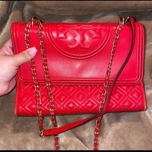 Tory Burch red Fleming bag